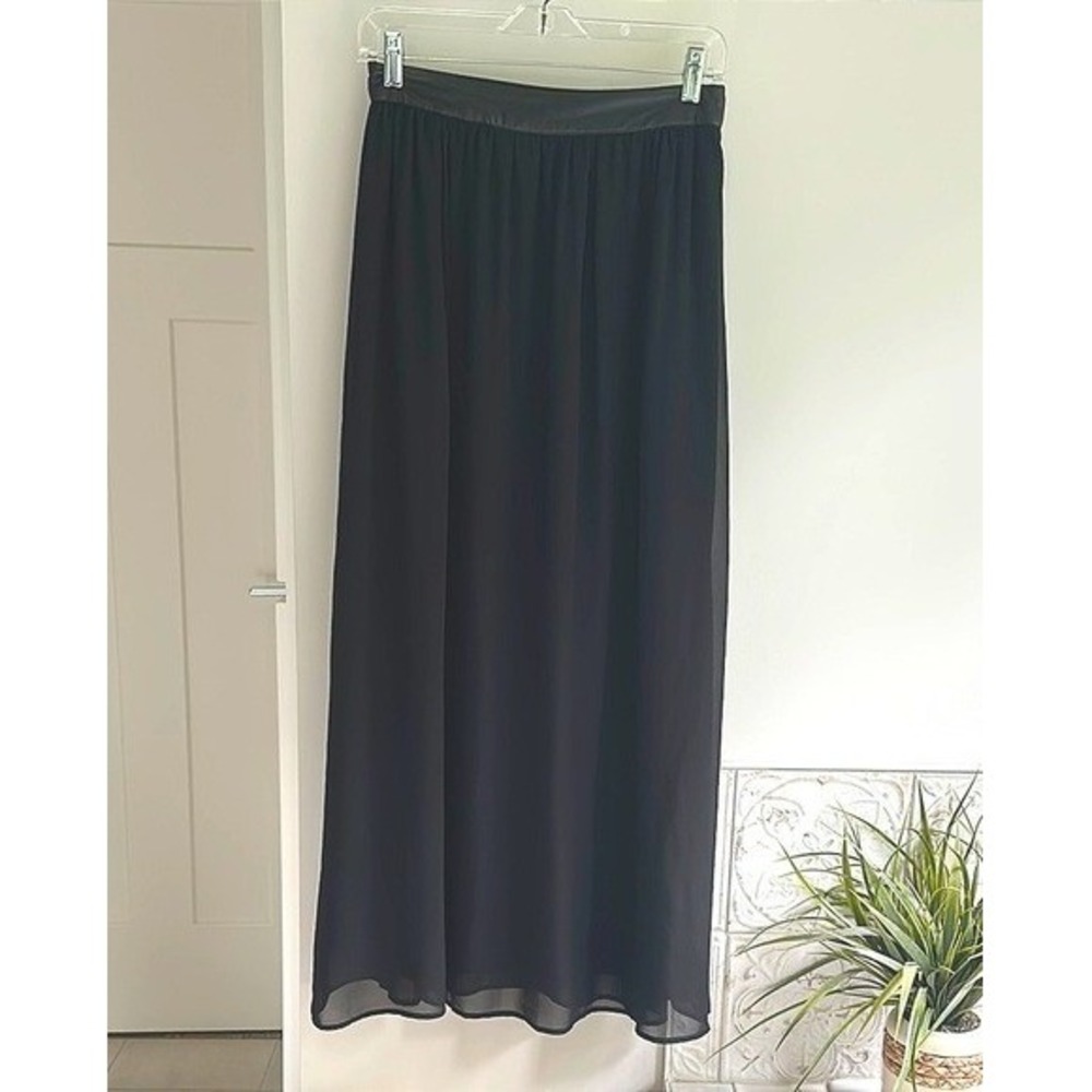 Forever 21 Black Chiffon Maxi Skirt Faux Leather Waistband Small